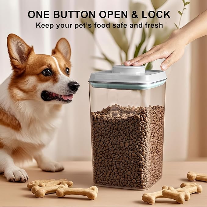 Dog-Cat Treat Container Pop Pet Food Storage Container for Kibble & Treats, Stackable Pop Lid Plastic Container | Stackable One-Touch Opening(2650ml / 2.8qt*1)