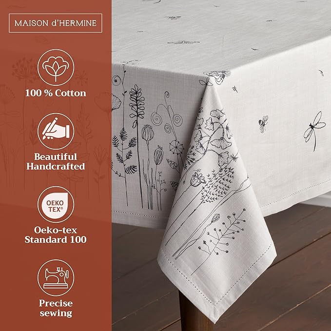 Maison d' Hermine Table Cloth Rectangle Table 100% Cotton 60 x 120 Inches Tablecloth Reusable Decorative for Dining Room Farmhouse Home Valentines Day Decorations Spring Summer - Flore