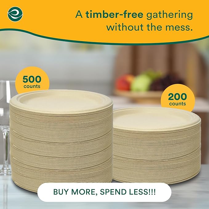 ECO SOUL Compostable Paper Plates 6 Inch (400 Count) Plates for Dessert, Heavy Duty, Eco-Friendly Sugarcane Bagasse Small Plates For Appetizer- Natural Brown