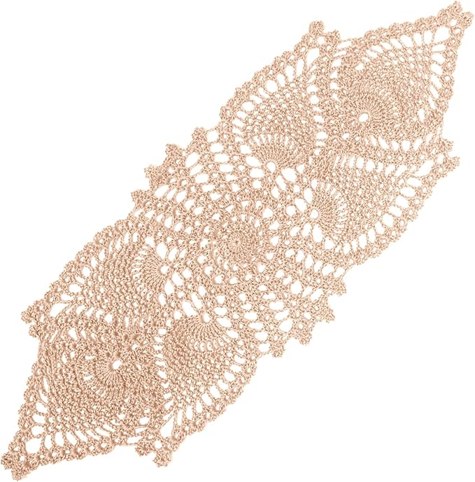 BIBITIME Crochet Lace Table Doilies Eyes Flower Doily Kitchen Vase Place Mats (7 in x 21 in,Pack of 1PC, Style02-Beige)