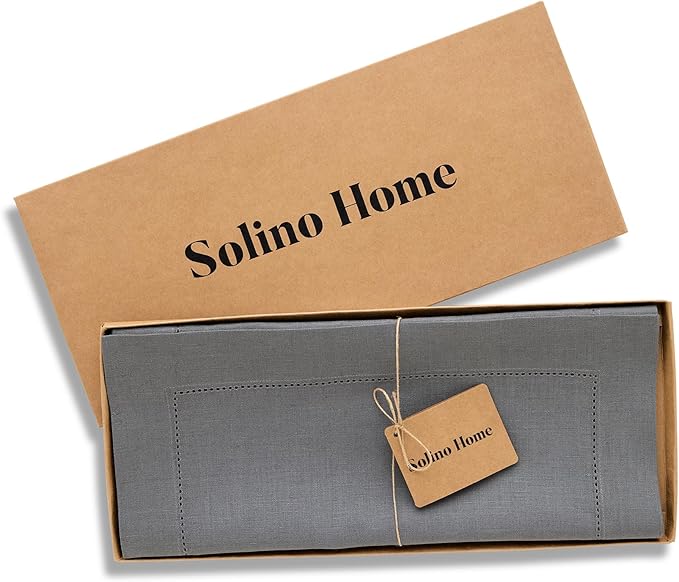 Solino Home Linen Steel Gray Hemstitch Table Runner 36 Inches - 100% Pure Linen Small Table Runner 14 x 36 Inch Ideal for Dresser and Coffee Tables, Spring - Classic Hemstitch