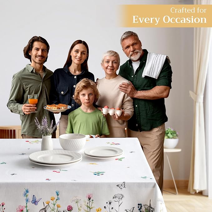 Maison d' Hermine Table Cloth Rectangle Table 100% Cotton 70 x 120 Inches Tablecloth Reusable Decorative for Dining Room Farmhouse Home Valentines Day Decorations Spring Summer - Printemps