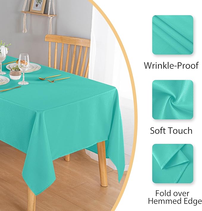 Hiasan 70 X 70 Inch Square Textured Tablecloth - Waterproof Spillproof Antiwrinkle Jacquard Table Cloth for Kitchen and Dining Dinner, Outdoor Picnic, Holiday and Parties, Aqua