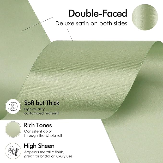 MEEDEE Green Satin Ribbon Lux Double Faced Satin Ribbon 3 Inch Green Christmas Ribbons by 10 Yards Olive Green Ribbons for Christmas Tree, Flower Bouquet, Weddings, Bow Making, Holiday Decorating