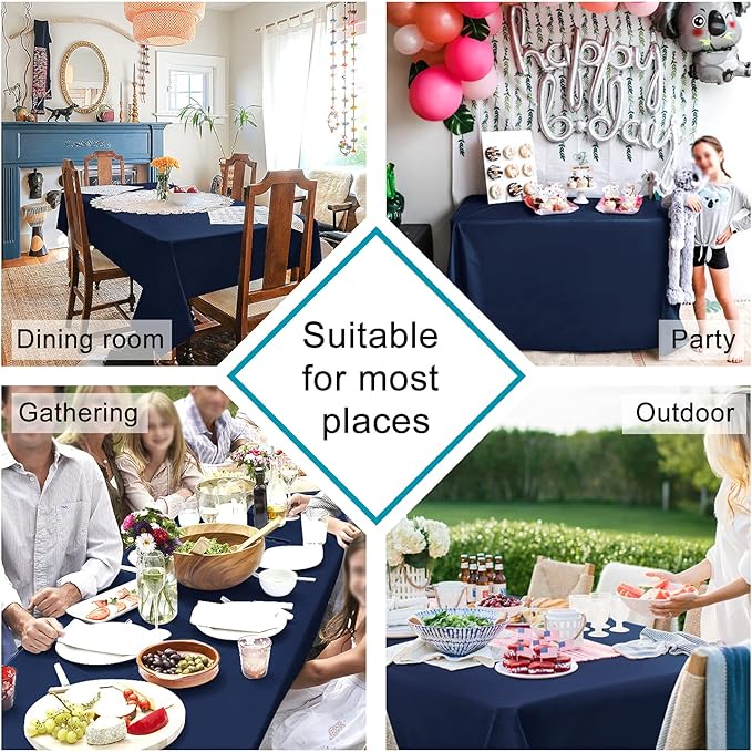 Hiasan 2 Pieces Square Tablecloth - Waterproof Washable Polyester Table Cloth for Dining Room Kitchen Party Camping, Navy Blue, 54 x 54 Inch