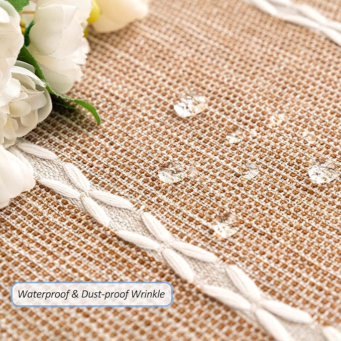 SIELUNO Farmhouse Tablecloth Cotton Linen Waterproof Burlap Table Cloth Rectangle Table Cloths for Kitchen Dinning Tabletop Decoration-Coffee Stripe-Rectangle, 55''x102'', 8-10 Seats