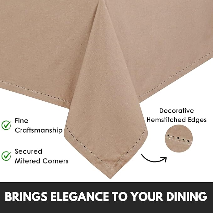 Tablecloth 100% Cotton 60 x 84 Inch Decorative Rectangle Washable Table Cloth Cover for Gifts, Home, Buffet, Wedding, Restaurant, BBQ & Party - Beige Natural