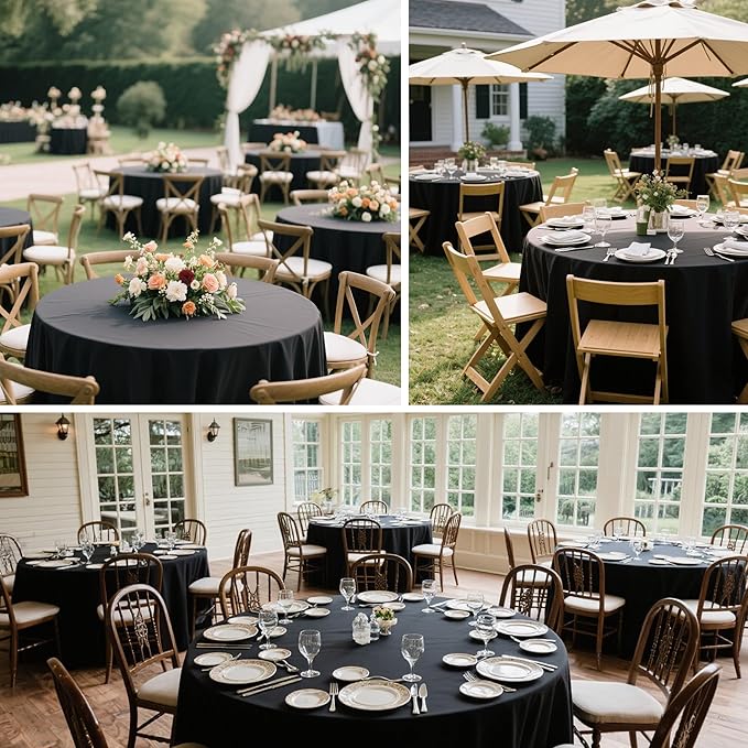 BIGTONE 10 Pack Black Round Tablecloth 90 Inch, Wrinkle and Stain Resistant Washable Polyester Fabric Table Cloth for Dining Room Kitchen Party, Black