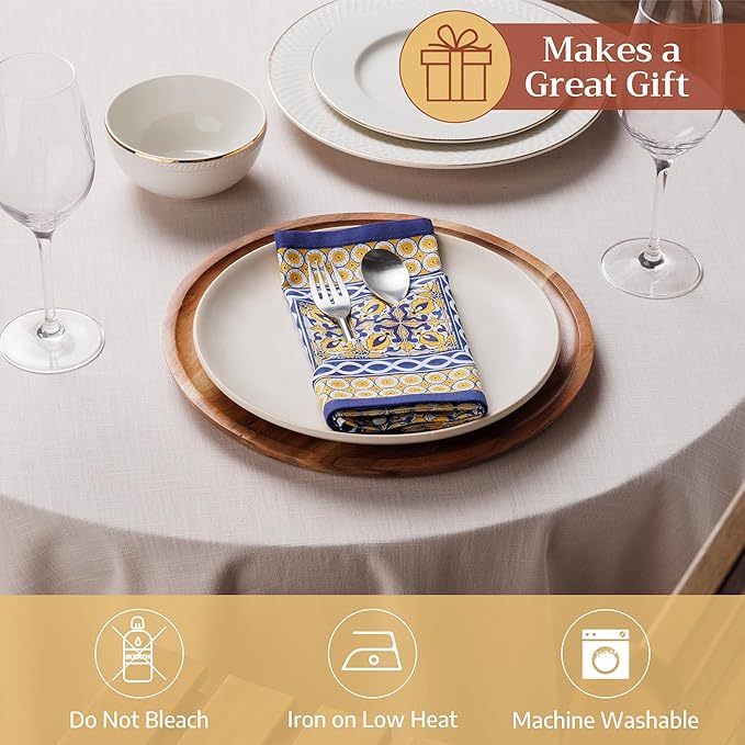Maison d' Hermine Cloth Napkins Set of 4 100% Cotton Everyday Reusable Square Napkins Cloth Washable Dinner Party Wedding Restaurant Valentines Day Decorations Spring/Summer (Ceramic, 18" x 18")