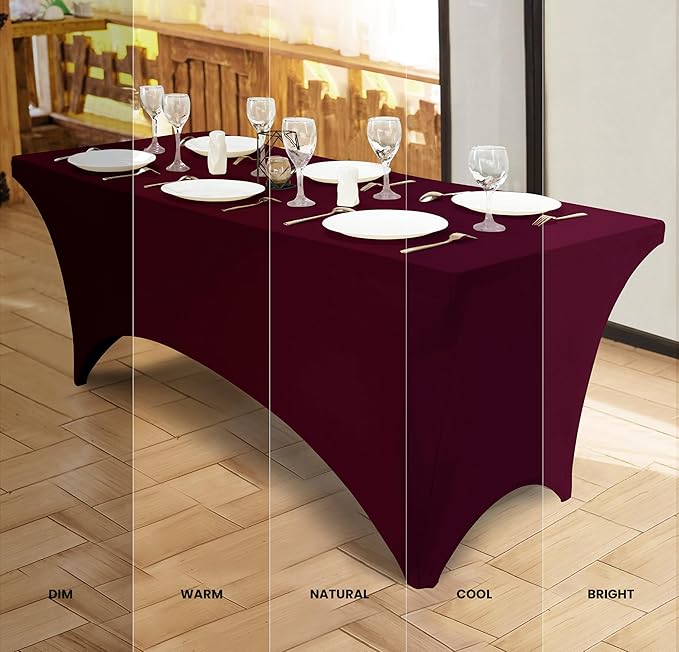 Utopia Kitchen Spandex Tablecloth 1 Pack [6FT, Burgundy] Tight, Fitted, Washable and Wrinkle Resistant Stretch Rectangular Patio Table Cover for Event, Wedding, Banquet & Parties [72Lx30Wx30H Inch]