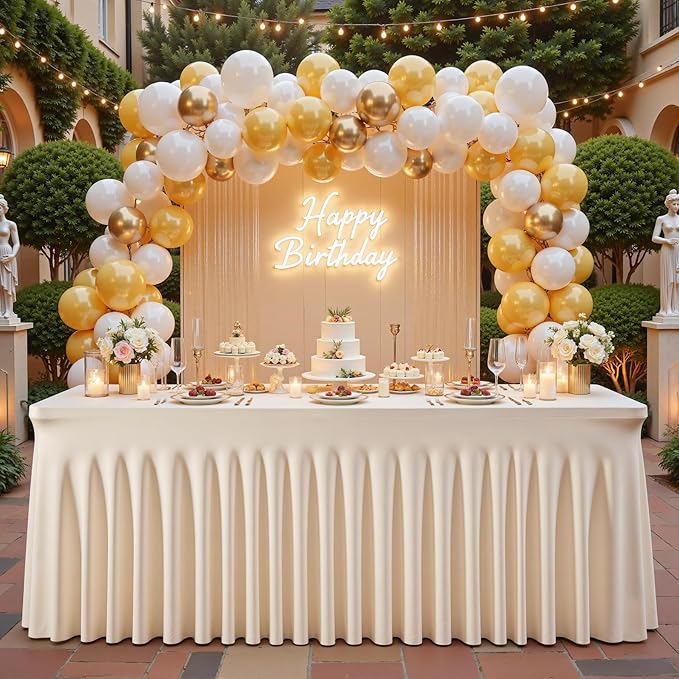 Light Champagne Spandex Table Covers 4 Foot Rectangle Table, Fitted Stretch Table Skirts Wrinkle-Free Floor Length Polyester Rectangle Tablecloths for Weddings Parties Banquets Events,2 Pack