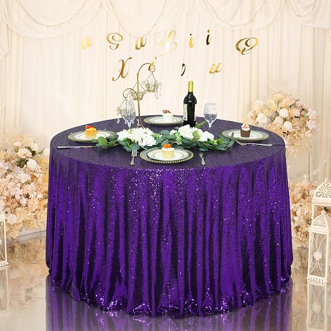 Eternal Beauty Purple Tablecloth, 120 Inch Round Sequin Tablecloth for Party Cake Dessert Table Exhibition Events