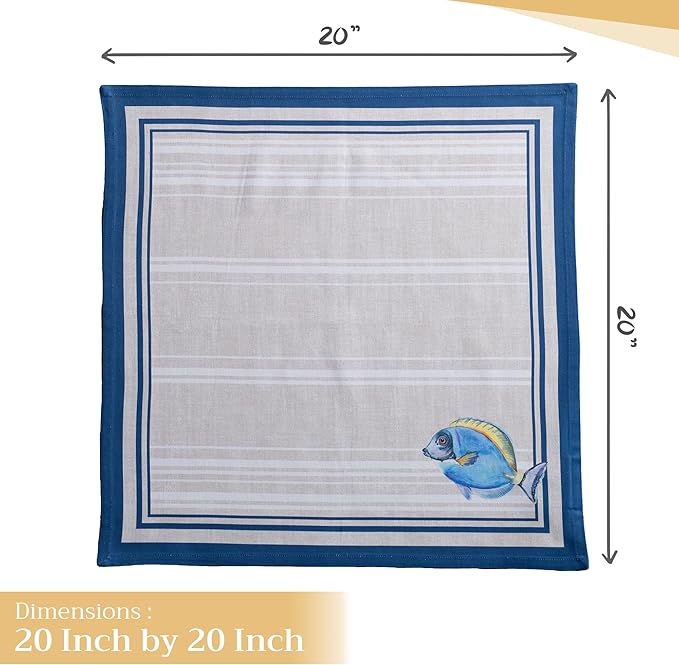 Maison d' Hermine Cloth Napkins Set of 4 100% Cotton Everyday Reusable Square Napkins Cloth Washable Dinner Party Wedding Restaurant Valentines Day Decorations Spring/Summer (Poisson, 20" x 20")