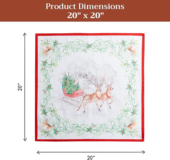 Maison d' Hermine Cloth Napkins Set of 4 100% Cotton for Thanksgiving Christmas Decorations Everyday Reusable Square Fall Napkins Cloth Washable Dinner Party (Christmas Tradition, 20"x20")