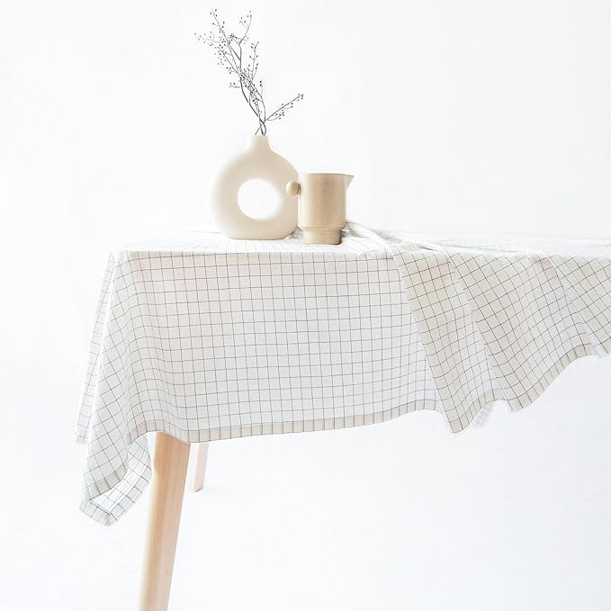 MONDAY MOOSE Plaid Farmhouse Picnic Grid Style Decoration Rectangle Natural Stonewashed Cotton Tablecloth for Kitchen, Dining Room, Restaurant (60x102 inch, Charcoal Grid)