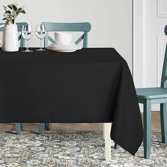 sancua Rectangle Tablecloth - 60 x 84 Inch - Stain and Wrinkle Resistant Washable Polyester Table Cloth, Decorative Fabric Table Cover for Dining Tables, Buffet Parties and Camping, Black