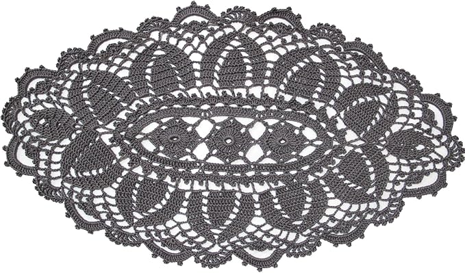 BIBITIME Lace Tablecloth Doily Handmade Crochet Placemat Women Vase Mat Kitchen Table Runner (1PC- 12 x 22 in, Dark Grey)
