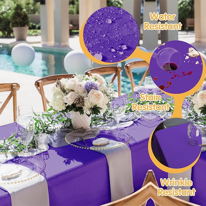 BRILLMAX 6 Pack Purple Tablecloths 60 x 102 Inch for 6ft Rectangle Tables - 150 GSM Polyester Fabric, 15" Standard Drop, Water, Stain & Wrinkle Resistant Cloth Cover for Wedding Dining Buffet
