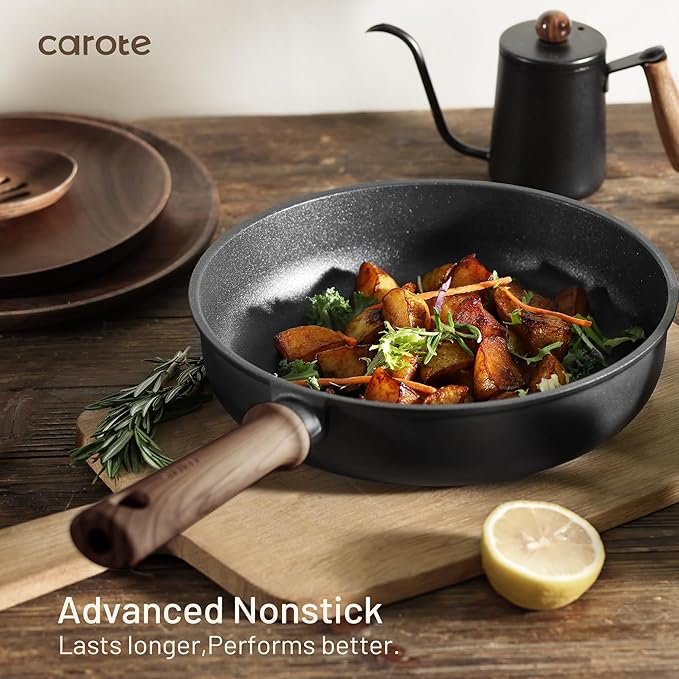 CAROTE Nonstick Pots and Pans, Induction Titanium Cookware Set 16pcs Kitchen Cooking Sets, Pot and Pan Non Stick w/Frying pan (PFOS, PFOA Free)