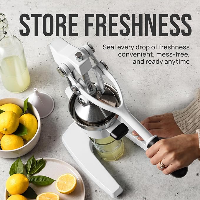 Zulay Kitchen Cast Iron Juicer - Easy-to-Clean Heavy-Duty Manual Juicer, Professional Citrus Juicer - Stainless Steel Lemon Squeezer - Manual Citrus Press & Orange Squeezer - Orange Juicer – White