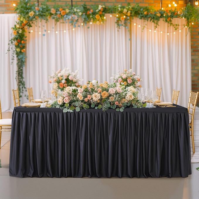 Wish Care 2 Pack Black Rectangle Table Clothes for 6 Foot Tables, Polyester Fitted Tablecloths 6t Stretch Table Cover for Party, Wedding, Trade Craft Show, Banquet, Festival