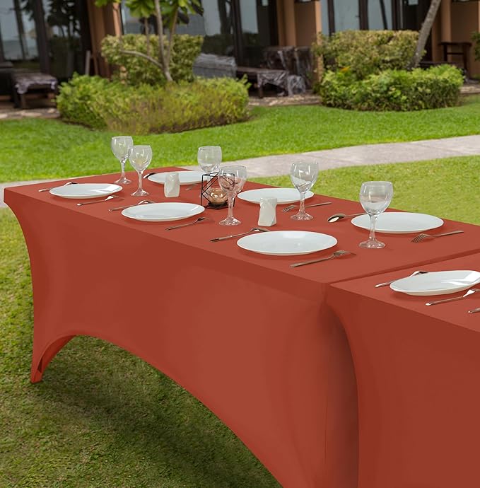 Utopia Kitchen Spandex Tablecloth 1 Pack [6FT, Light Coffee] Tight, Fitted, Washable and Wrinkle Resistant Stretch Rectangular Patio Table Cover for Event, Wedding, Banquet & Parties[72Lx30Wx30H Inch]