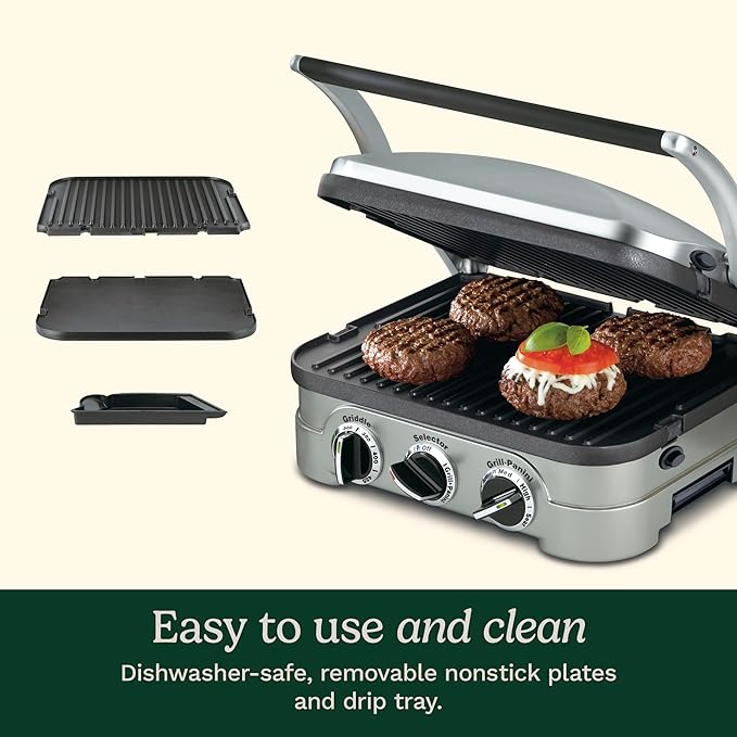 Cuisinart Griddler Indoor Grill, Panini Press, Sandwich Maker & More, 5-in-1 Grilling, Dishwasher-Safe Nonstick Cooking Plates, GR-4NP1, Stainless Steel