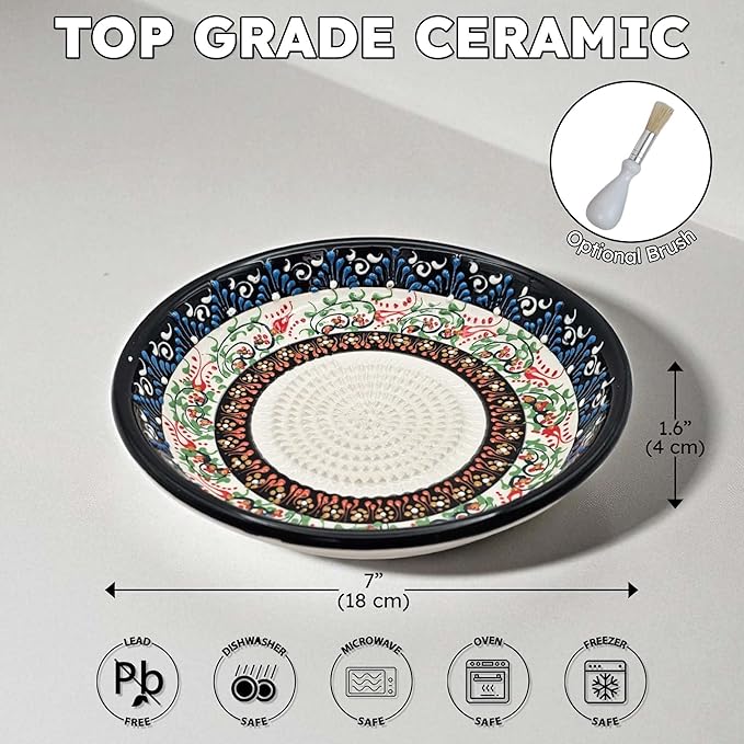 Ceramic Grater Bowl, Garlice Grater Plate, Handmade Ginger Grater, Mincer Bowl for Cheese &Vegetables, Ceramic Decorative Mincer, Hand Dish for Garlic (Whirlpool Bloom)