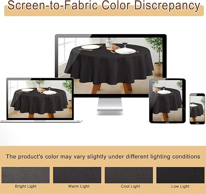 JIUZHEN Round Tablecloth Linen Textured Wrinkle Stain Resistant Farmhouse Table Cloth Decorative Fabric for Kitchen, Dining, Party, Wedding,Outdoor Use,40 Inch Round,Black