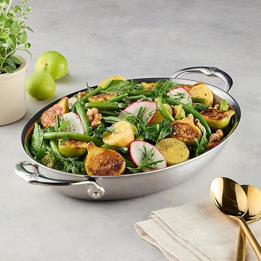 Hestan Provisions - Oval au Gratin Dish, Medium Clad Stainless Steel, 2.0 Quart (12.5" x 9.0")