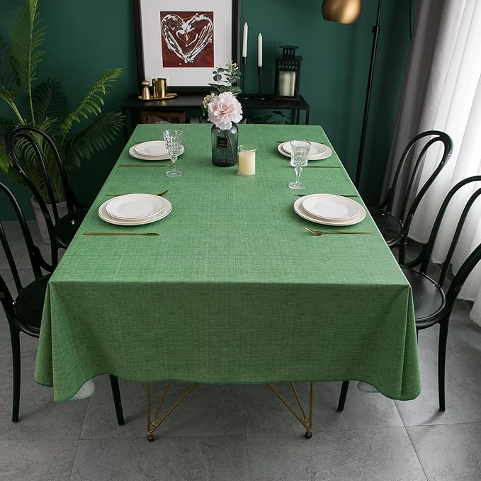 Pioggia Vinyl Tablecloth with Flannel Backing Square Waterproof Oil-Proof Plastic Table Cloth Wipeable PVC Table Cover for Indoor and Outdoor (Dark Green, 60 x 60 Inch)