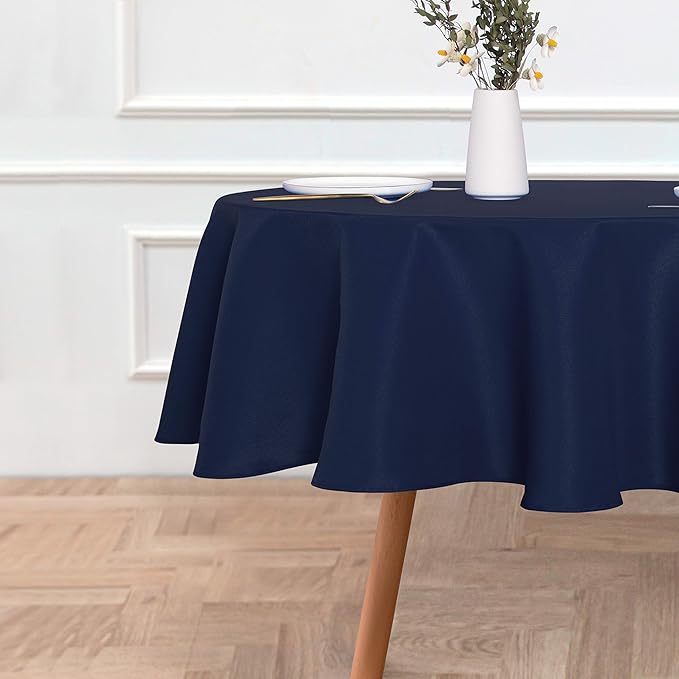 sancua 60 Inch Round Tablecloth (Fits 20-48 Inch Tables), Water Resistant Spill Proof Washable Polyester Table Cloth Decorative Fabric Table Cover for Dining, Buffet Parties and Camping, Navy