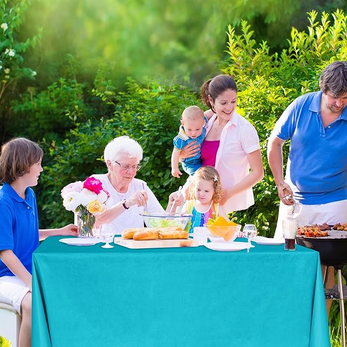 Nasitos 2 Pack Vinyl Tablecloth 60x102 Inch-Decorative Rectangle Flannel Backed Teal Tablecloths, Waterproof Outdoor Spillproof Tablecloth for Trade Shows, Party, Camping, Baby Shower