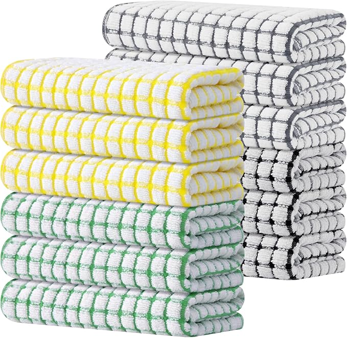 Kitinjoy Cotton 12 Pack Terry Kitchen Towels, 16 x 25 Inches Super Soft and Absorbent Dish Towels, Quick Drying Hand Towels for Kitchen Drying, Multi-Colored
