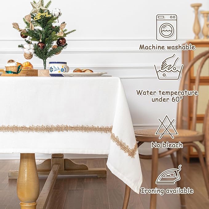 MYSKY HOME Rectangular Table Cloth, 55"X120", Waterproof, Soft Cotton/Polyester Blend, Floral Pattern, 10-12 Seats, Indoor/Outdoor