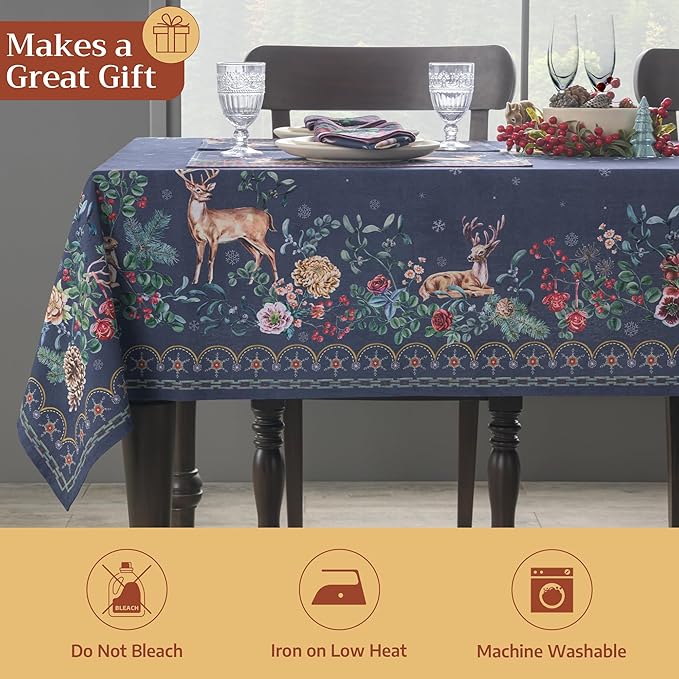 Maison d' Hermine Table Cloth Rectangle Table 100% Cotton 60 x 108 Inches Fall Tablecloth Reusable Everyday Use for Thanksgiving Christmas Decorations Dining Farmhouse Party (Christmas Joy)