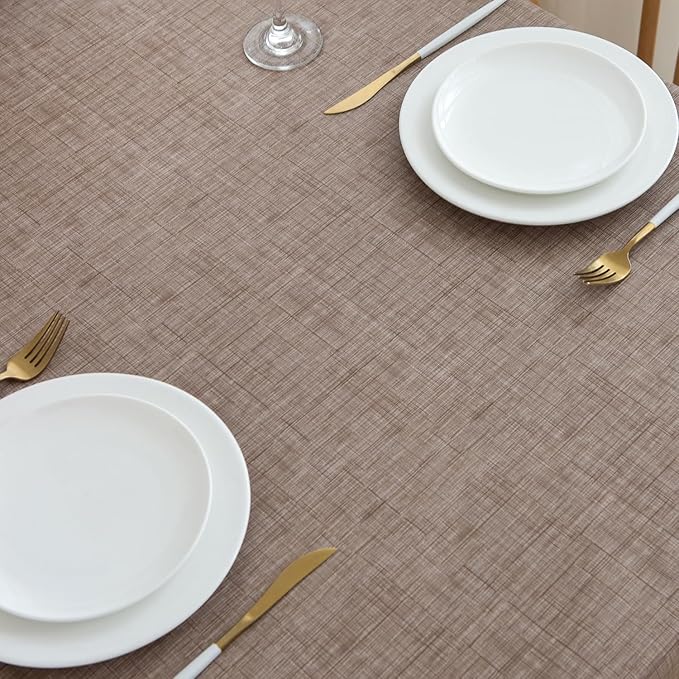 Pioggia Vinyl Tablecloth with Flannel Backing Square Waterproof Oil-Proof Plastic Table Cloth Wipeable PVC Table Cover for Indoor and Outdoor (Linen, 60 x 60 Inch)