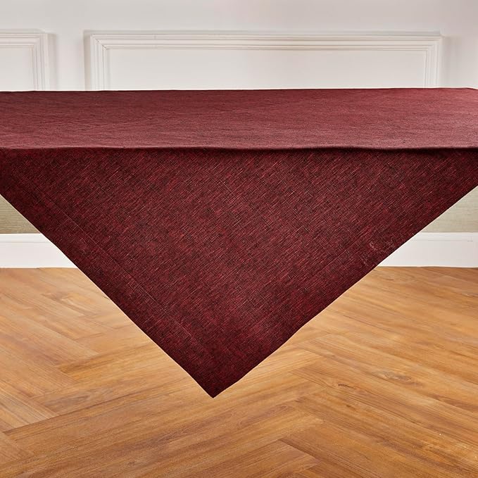 Solino Home Square Linen Tablecloth 52 x 52 Inch - 100% Pure Linen Red Garnet Table Throw - Athena, Machine Washable Tablecloth for Winter, Valentines