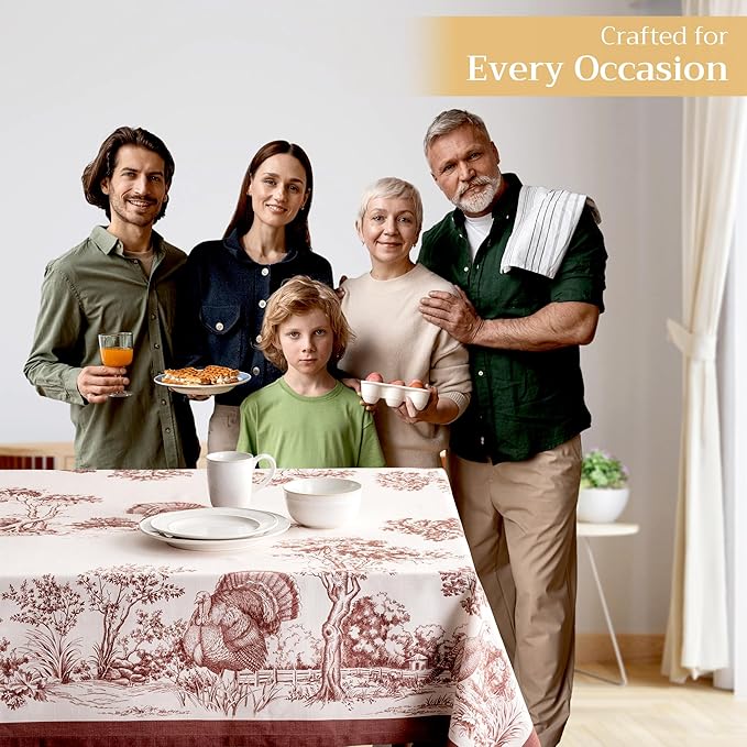 Maison d' Hermine Table Cloth Rectangle Table 100% Cotton 60 x 90 Inches Fall Tablecloth Reusable Everyday Use for Thanksgiving Christmas Decorations Dining Farmhouse Party (Holy Jouy - Brown)