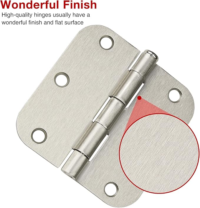 90 Pack 3 1/2 Inch Door Hinges Brushed Nickel 3.5" Interior Rounded 5/8" Radius Iron Bifold Silver Residential 3 ½"Satin Nickels Hinge for Doors Hardware Kit Office Bedroom Study Living Room Decor