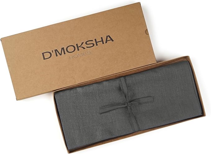 D'Moksha Homes Linen Table Runner 60 Inches - 100% Pure Linen Charcoal Grey Table Runner 14 x 60 Inch for Coffee Tables, Dresser, Spring, Easter - Machine Washable