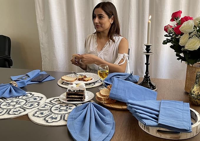 Homidate Cotton Cloth Dinner Napkins Set of 12 – 18x18 Water Blue Hemstitched – Soft Durable Machine Washable Fabric Napkins for Weddings, Christmas, New Year & Everyday Dining