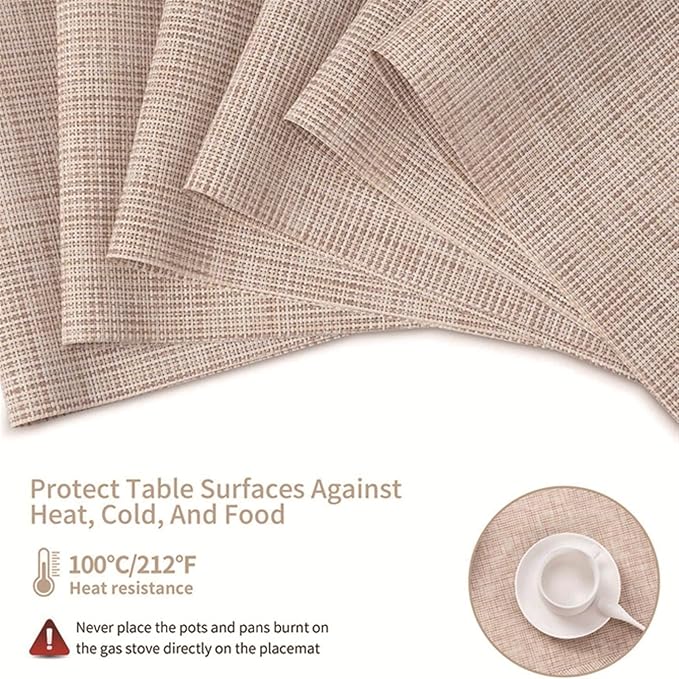 Placemats Set of 8 Heat- PVC Woven Stain Anti-Skid Table Mats Washable for Kitchen Table(Gray)