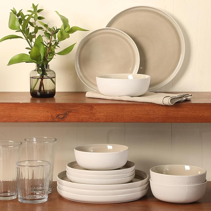 Gibson Elite Tahoe Sunset 12-Piece Reactive Stoneware Dinnerware Set – Matte Exterior & Shiny Interior Plates and Bowls, Durable Everyday Dish Set, Microwave & Dishwasher Safe - Blue