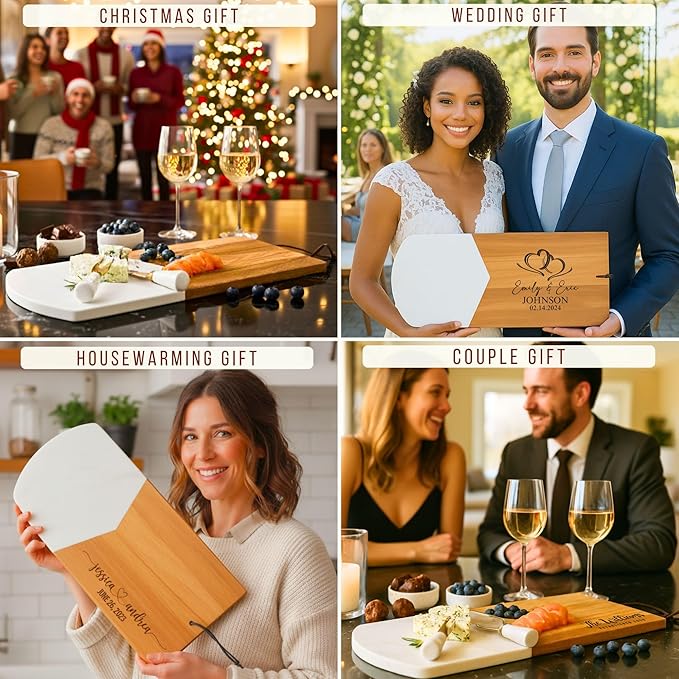 Personalized Charcuterie Board Gift Set – Custom Acacia & Marble Cheese Board with Utensils, Wedding, Housewarming, Couples, Bridal Shower, Engagement, Women, Men, Valentines Day Gifts for Her, Him