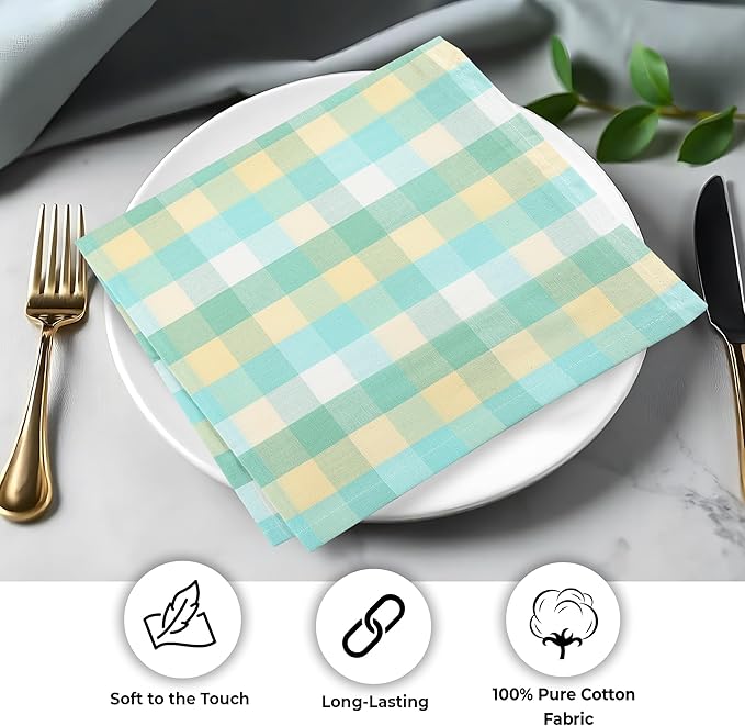 Urban Villa Cloth Napkins Set of 12 20x20 Inches 100% Cotton Napkins Cloth Washable Soft Durable Reusable Absorbent Table Dinner Napkins Cloth for Hotel Lunch Restaurant Weddings Parties-Green Sand
