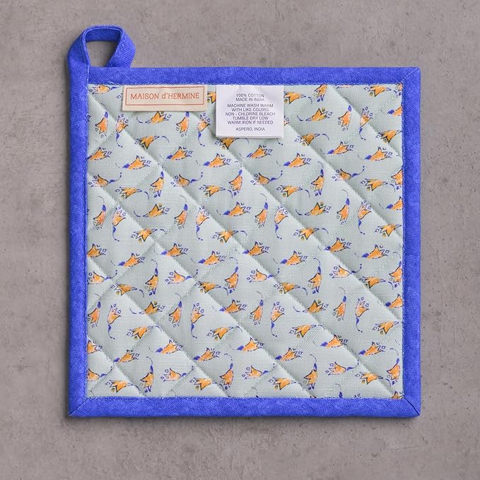 Maison d' Hermine Pot Holders Set 100% Cotton Heat Resistant Potholders 8" x 8" Hot Pads with Loop BBQ, Cooking, Baking, Grilling, Kitchen, Handling Hot Pans Spring/Summer (Pack of 2, Girassol)