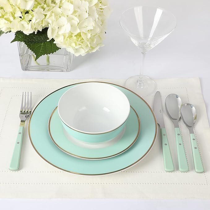 Martha Stewart Watercliffe 16 pc Flatware Silverware Set - Stainless Steel Utensils - Forks, Spoons, Knives - Martha Blue