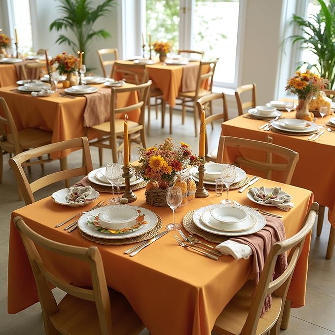 sancua Thanksgiving Square Tablecloths 85x85 Inch Light Brown, 2 Pack - Fabric Fall Table Cloth for Square or Round Tables, Washable Polyester Cover for Dinner Holiday Party Display Tables, Bronze