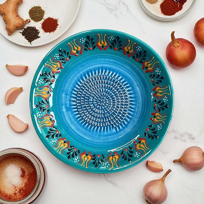 Ceramic Grater Bowl, Garlice Grater Plate, Handmade Ginger Grater, Mincer Bowl for Cheese &Vegetables, Ceramic Decorative Mincer, Hand Dish for Garlic (SultanTurquoise)